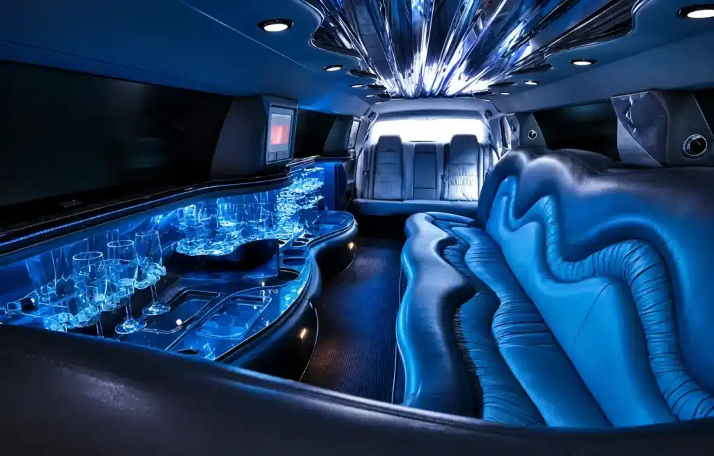 luxury limo interior with blue glow