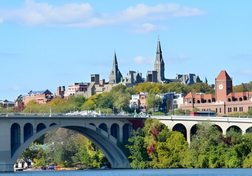 Washington DC, a view from Georgetown and Key bridge in autumn