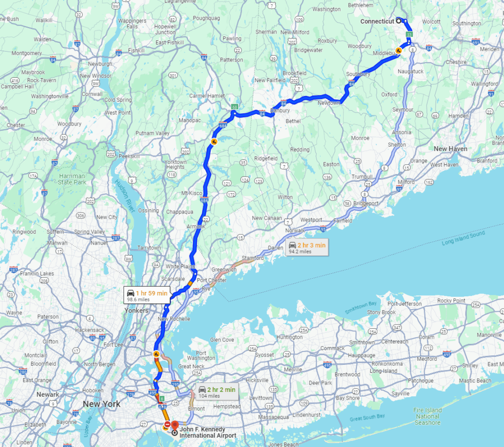 Route JFK to CT