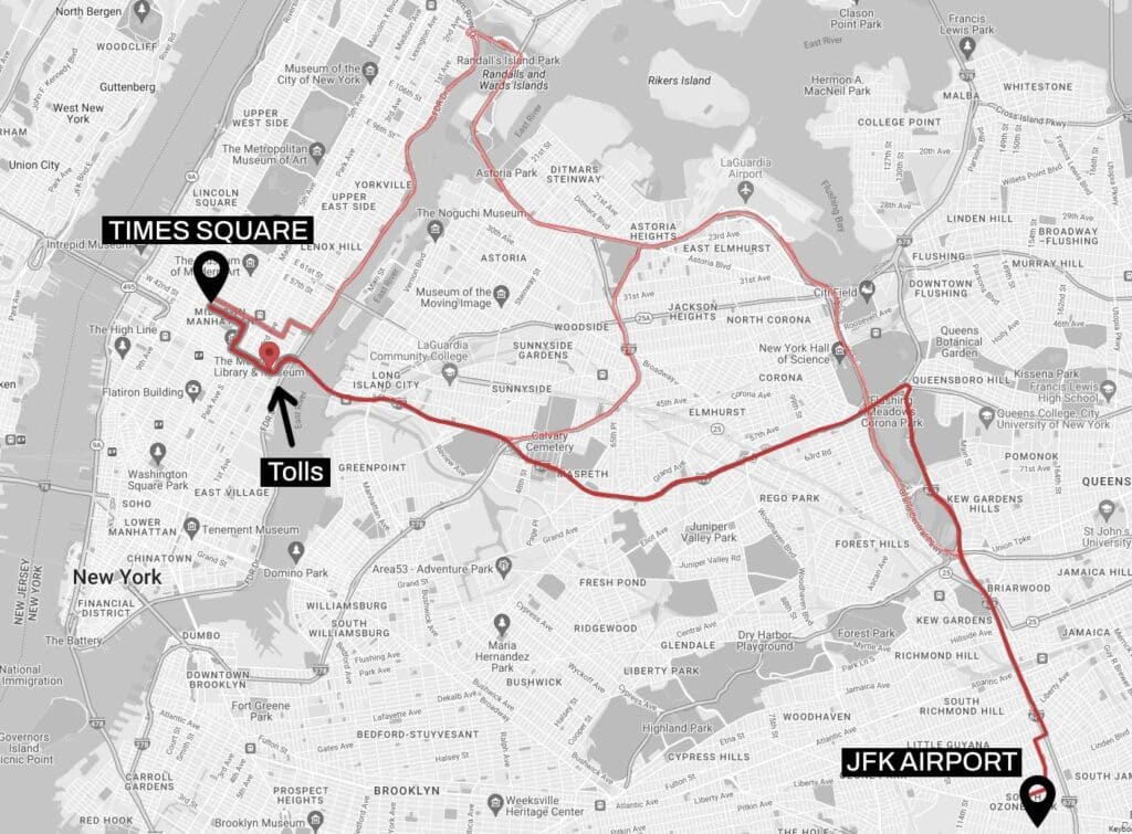 Map of Top 3 Routes from jfk to times square