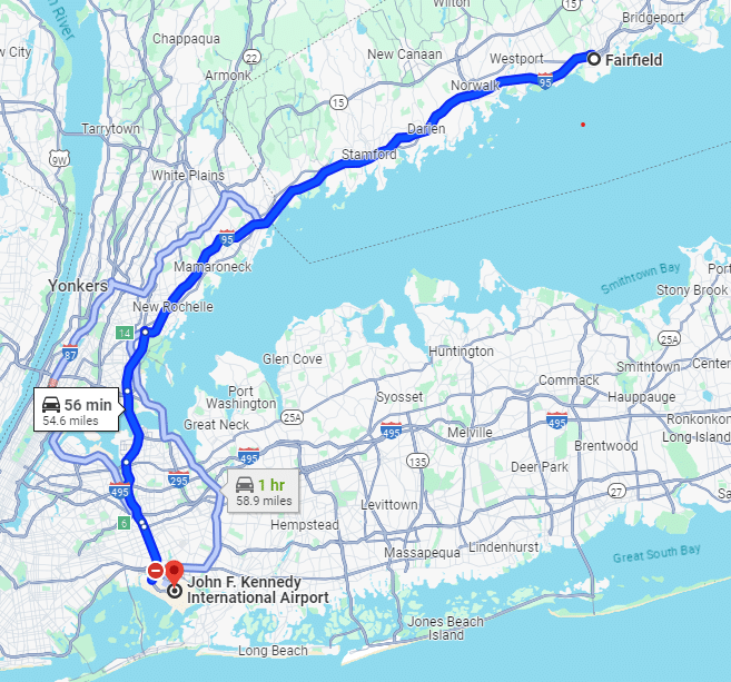 Routes from Fairfield, CT to JFK