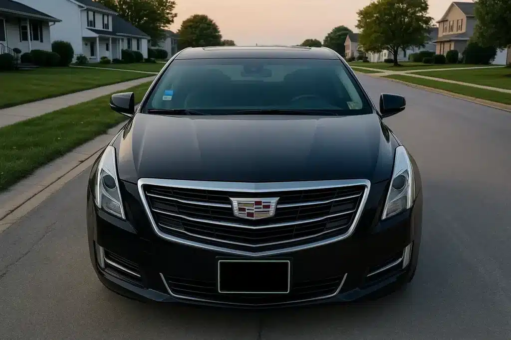 Black Cadillac XTS Car Service Front View