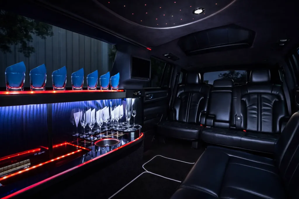 Sleek luxury limousine interior