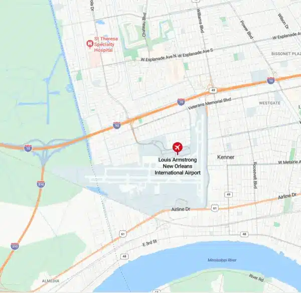 Map of Louis Armstrong New Orleans International Airport
