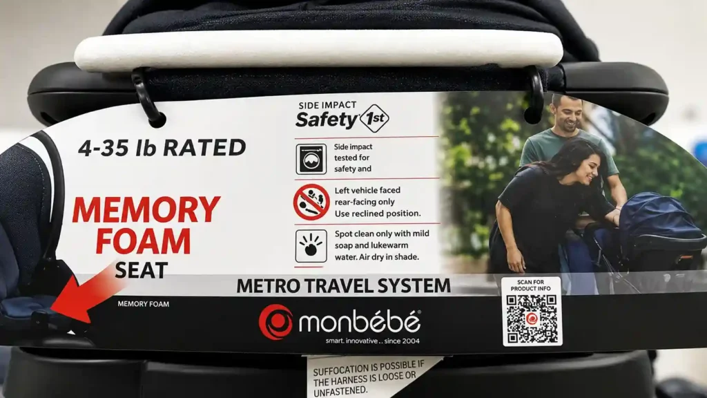 Car seat tag with memory foam details