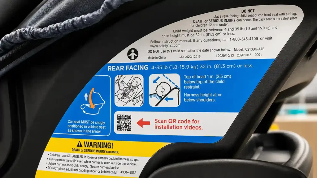 Child safety seat lable